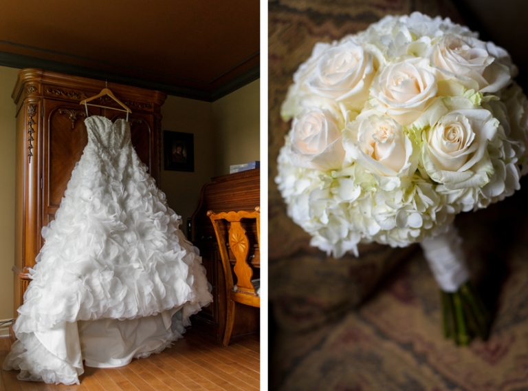 Wedding dress and bouquet