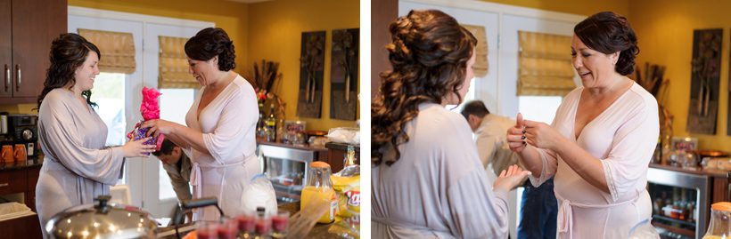 Bride giving gift to mom
