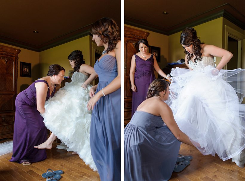 Bride putting on shoes