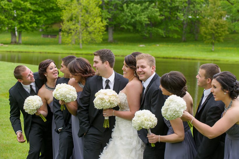 Bridal party laughing