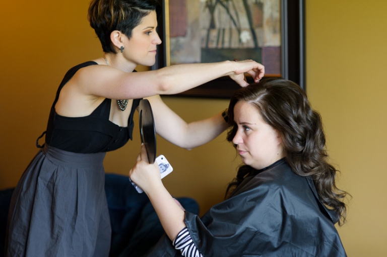 Bride getting hair done