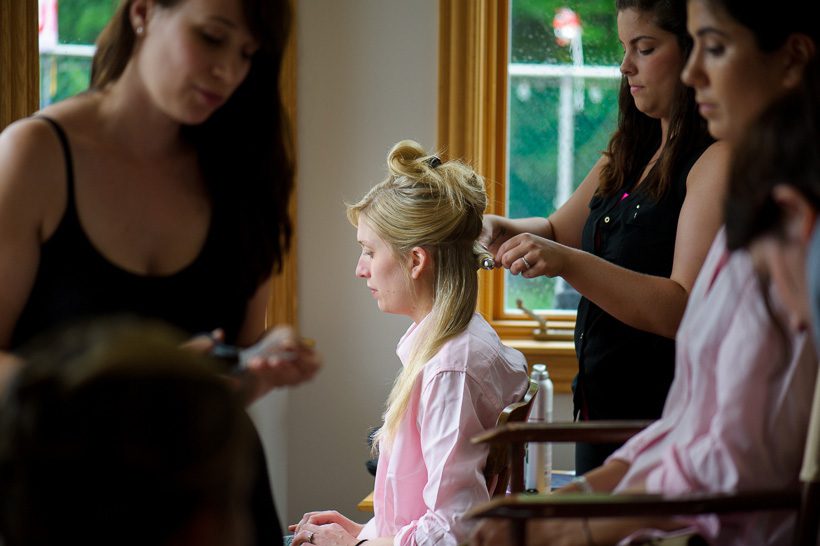 Bride getting hair done