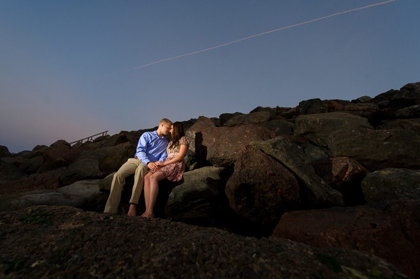 Sunset engagement on rocks