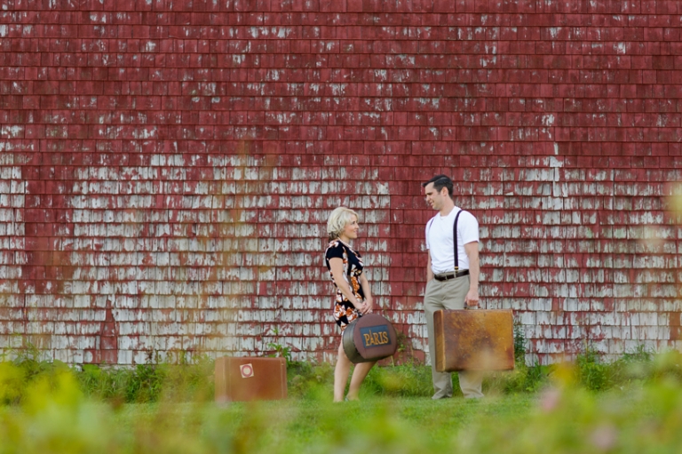 Engagement with vintage luggage