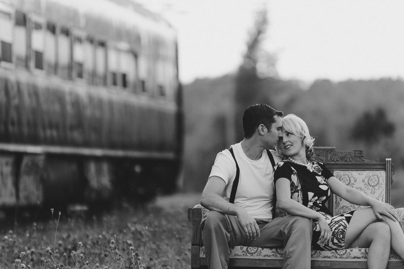Vintage sofa with old train