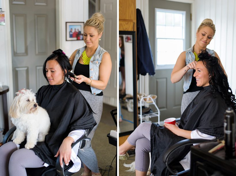 bride getting hair done