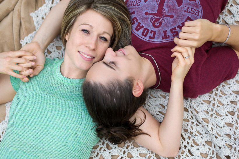Couple laying down on blanket