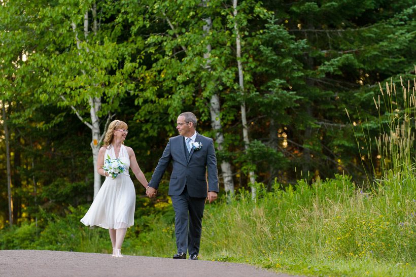 Bride and groom walking