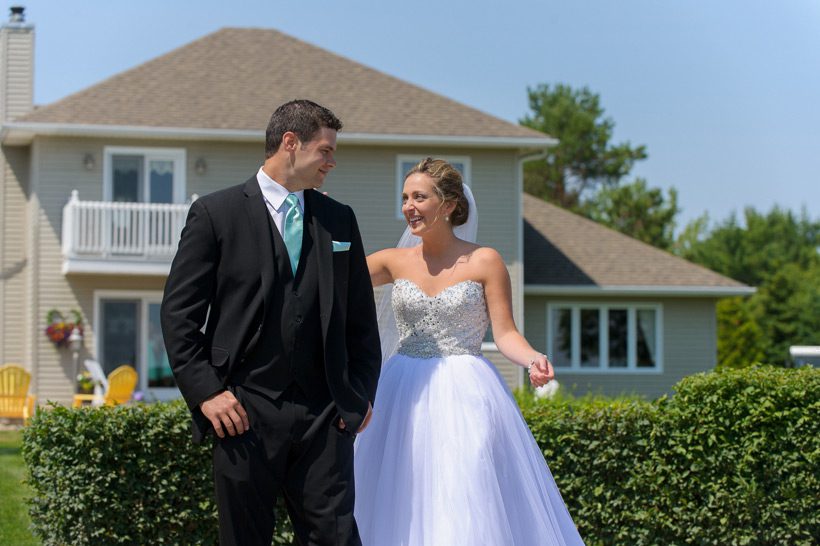 bride and groom first look