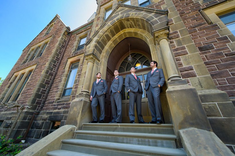 Groomsmen posing on stairs - Shediac Photographer