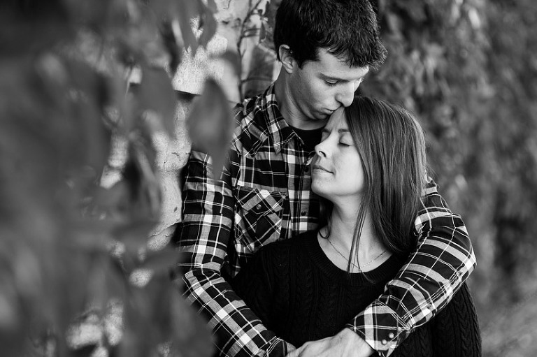 black and white engagement photo