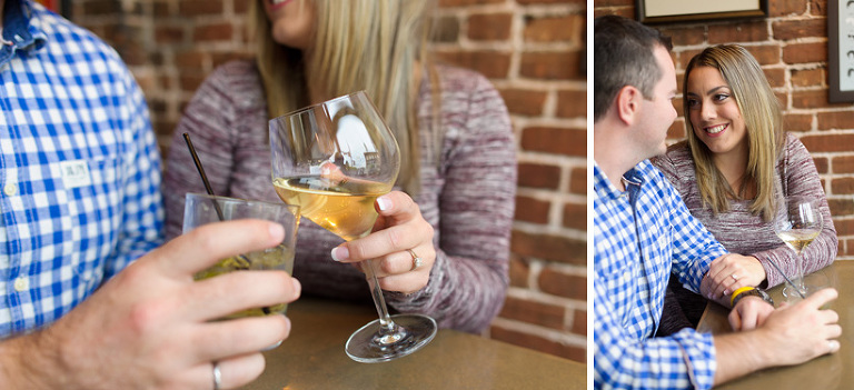 wine and drink engagement session