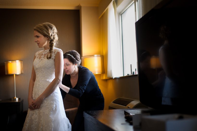 lacing up the wedding dress