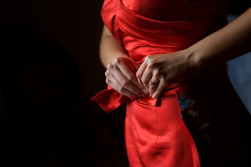 Red wedding dress details