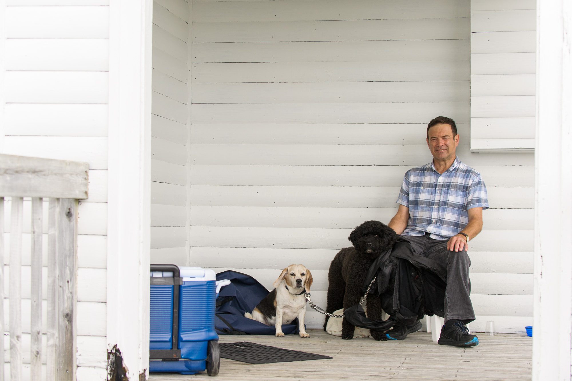 Father of the groom with dogs