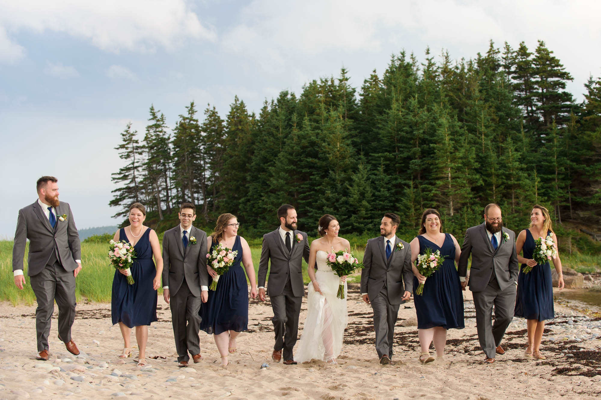 Bridal party walking - Cape Breton Beach
