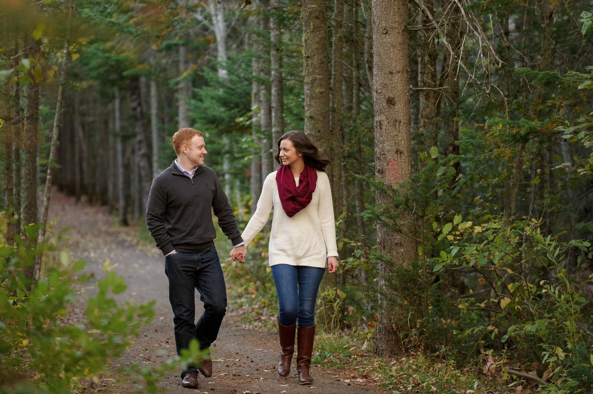 Couple walking in the woods