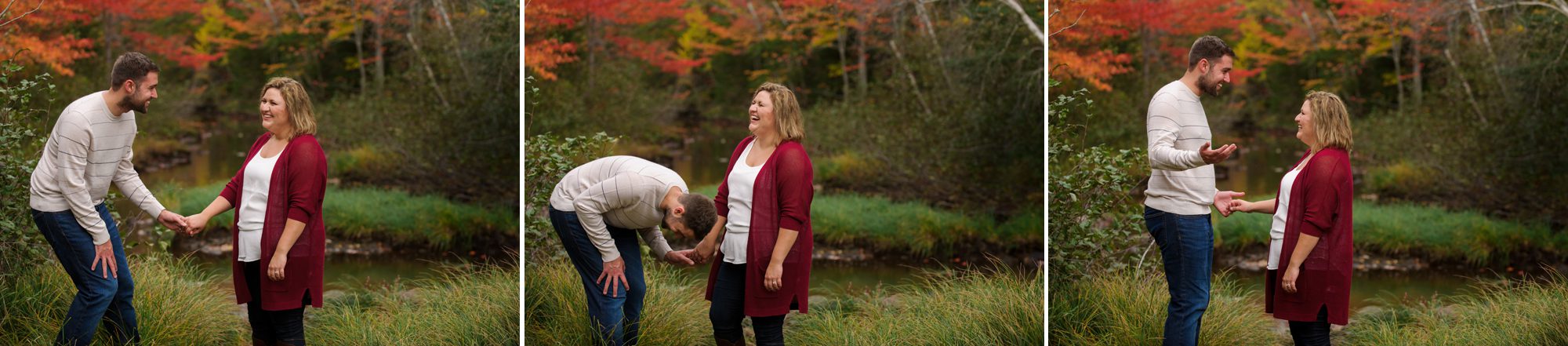 Couple laughing during engagement session