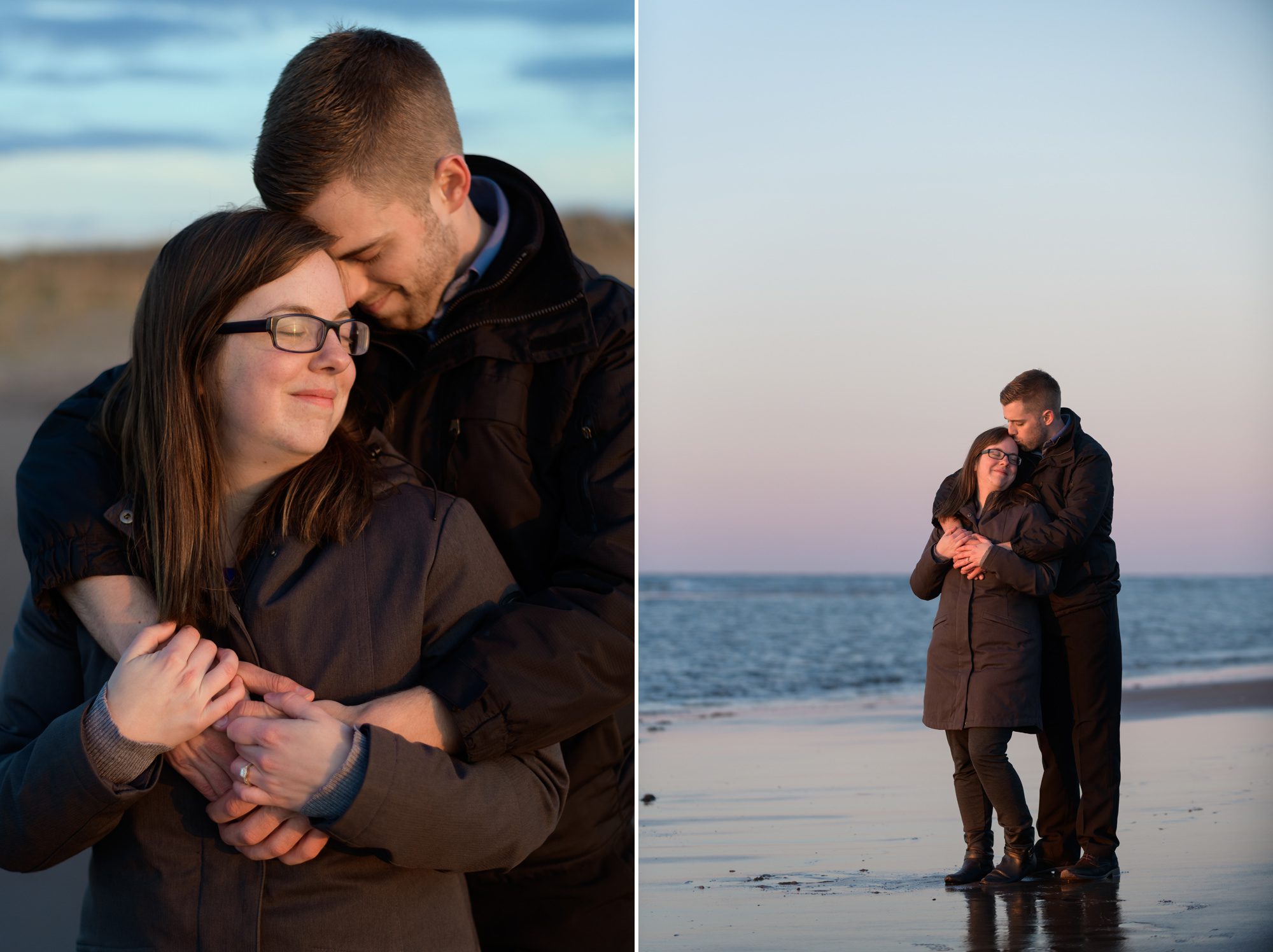 Beach engagement at sunset