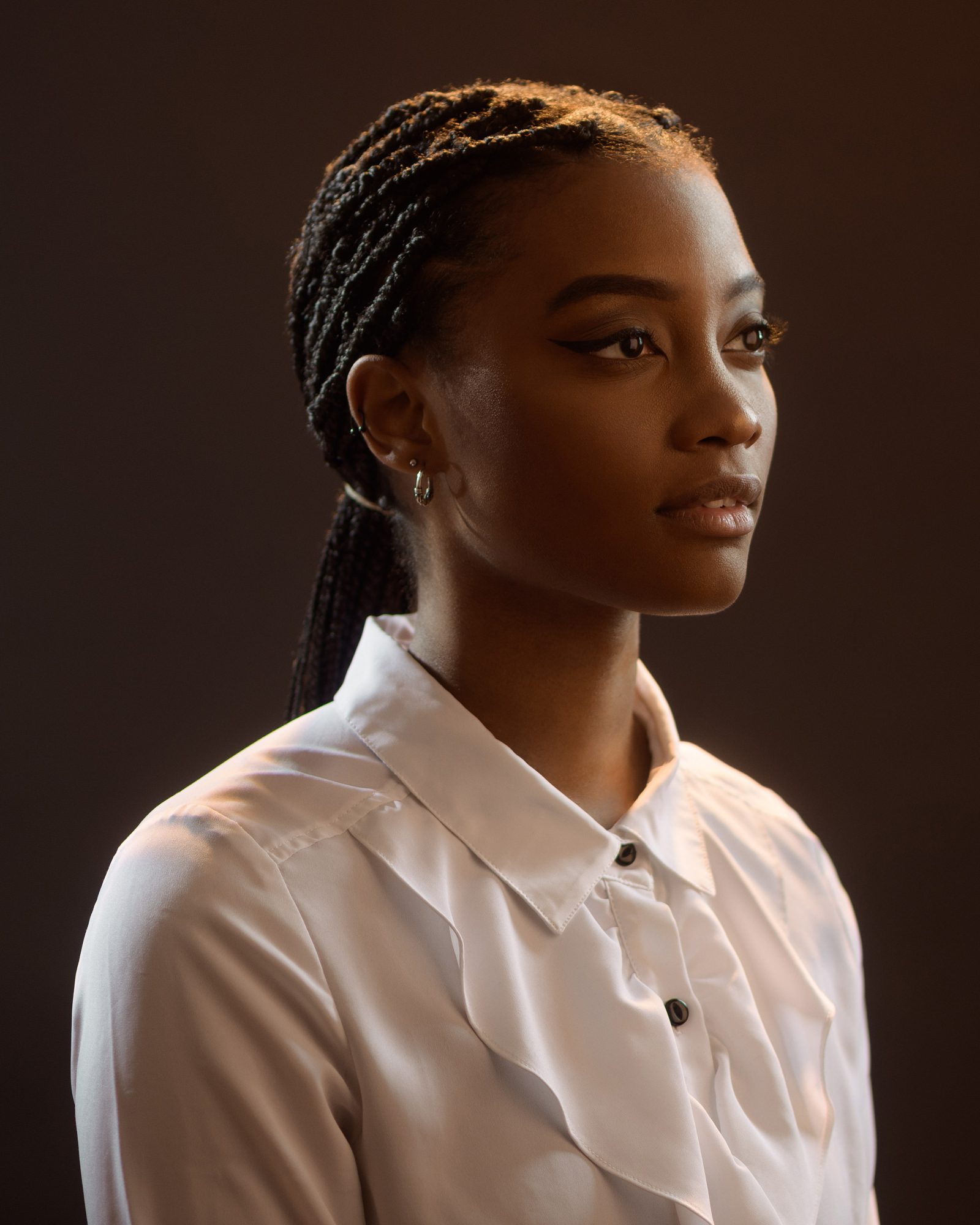 Side profile of female model