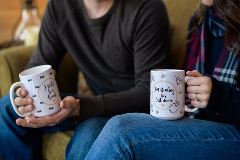 Custom engagement coffee mugs