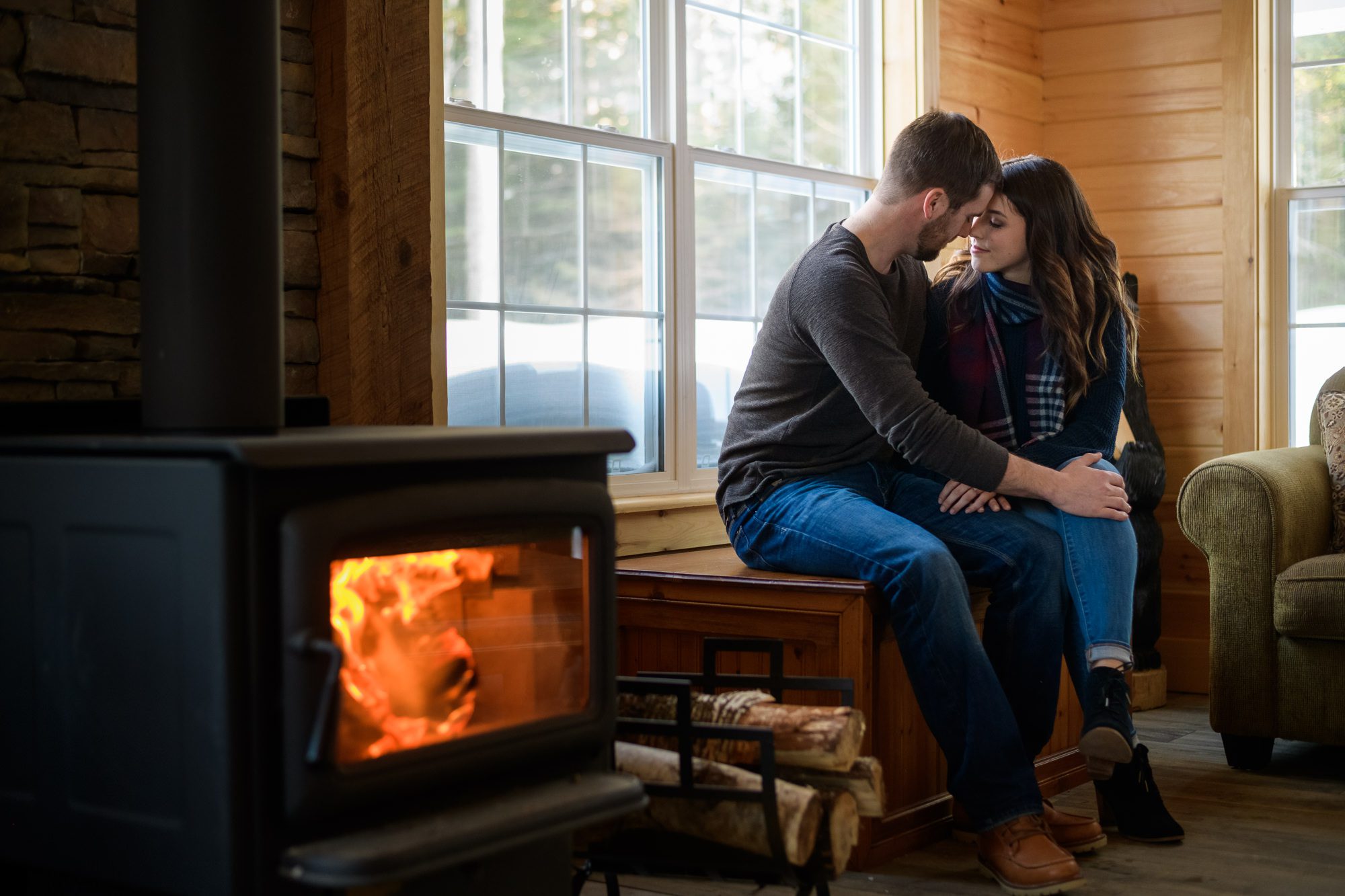 Couple by the fire - Winter Engagement Session