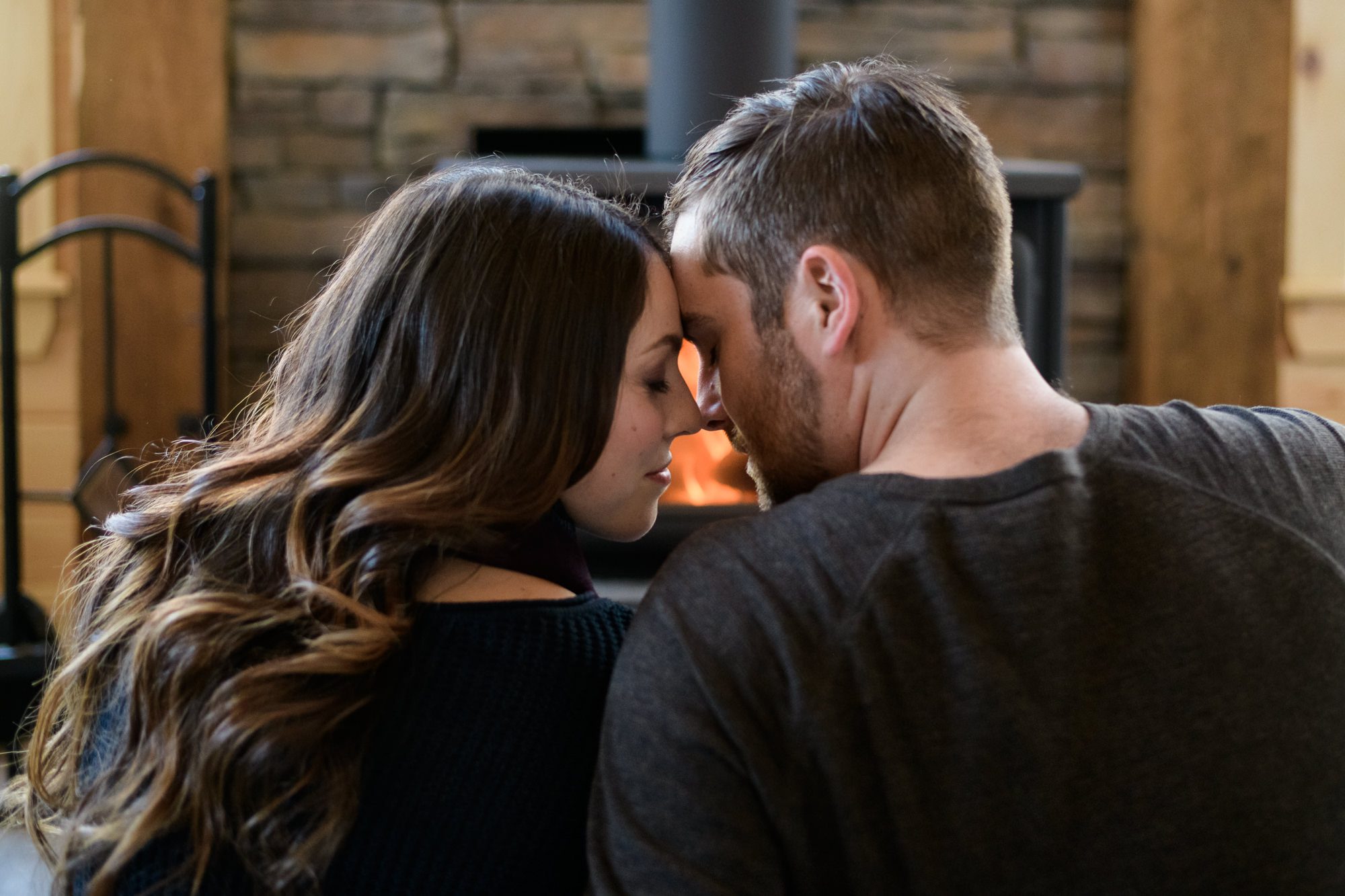 Winter engagement session by the fire