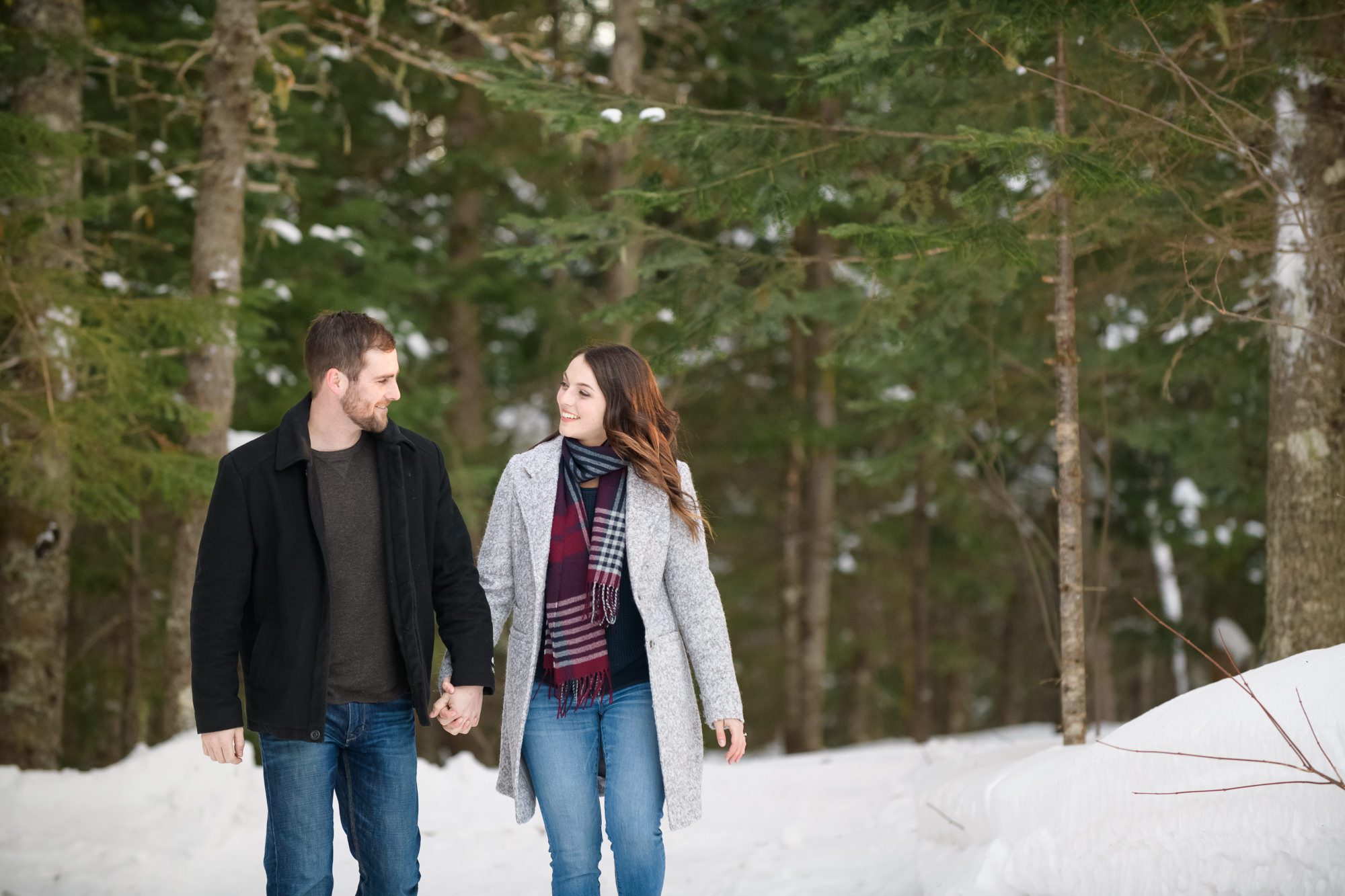 Couple walking on winter trails
